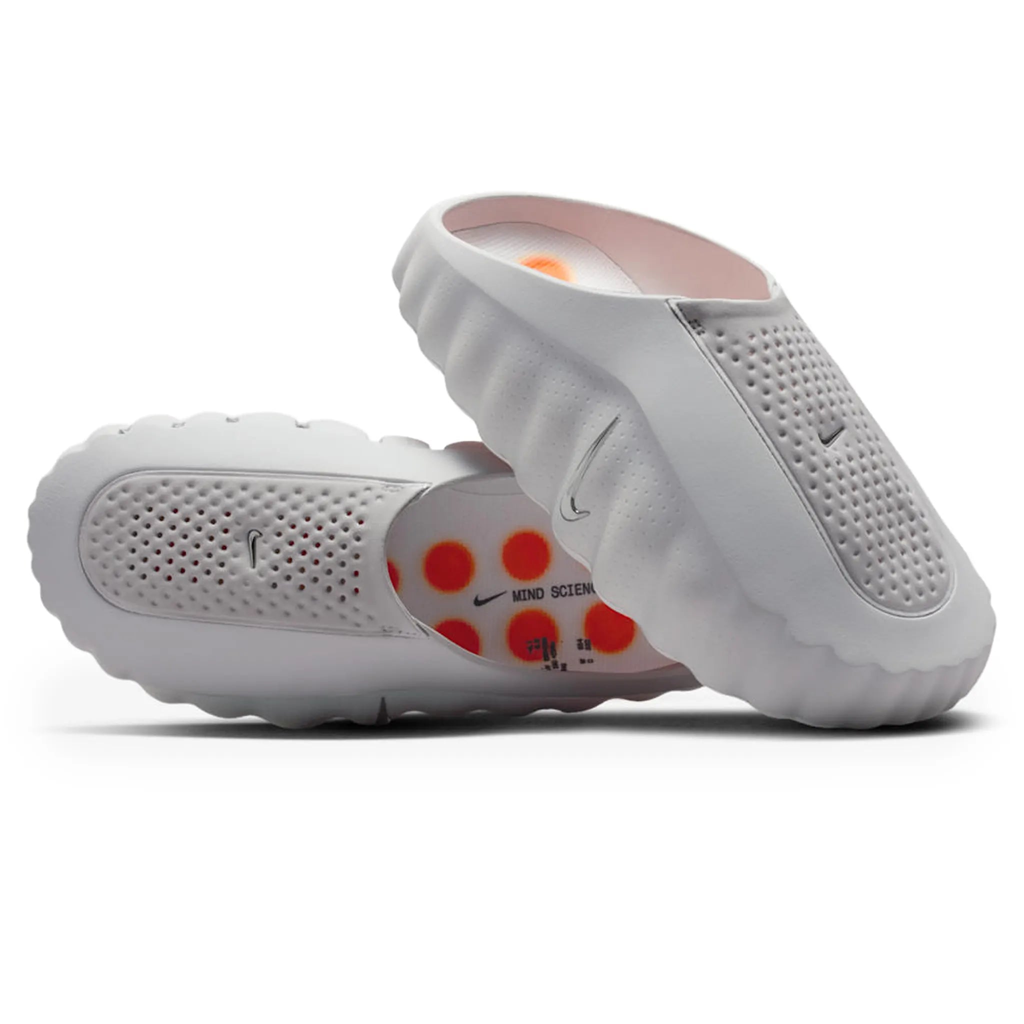 Front Side View of Nike Mind 001 Pregame Light Smoke Grey Mules (W) HQ4309-003